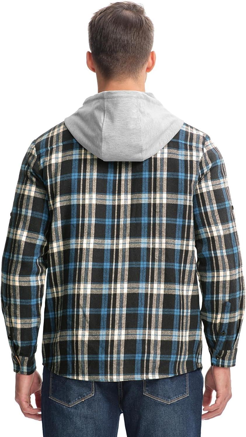 imageTBMPOY Mens Lightweight Hoodie Shirts Plaid Flannel Button Up Long Sleeve Pajamas with Pockets Hoodie Fall Casual OutfitsNavy Blue
