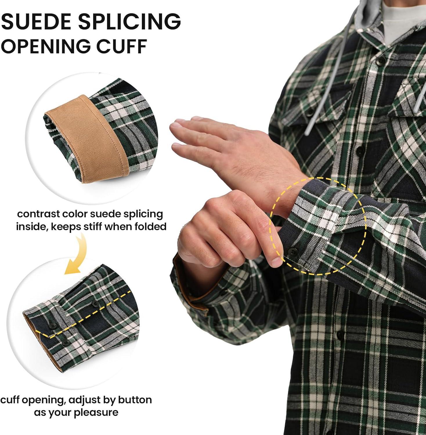imageTBMPOY Mens Lightweight Hoodie Shirts Plaid Flannel Button Up Long Sleeve Pajamas with Pockets Hoodie Fall Casual OutfitsNavy Green