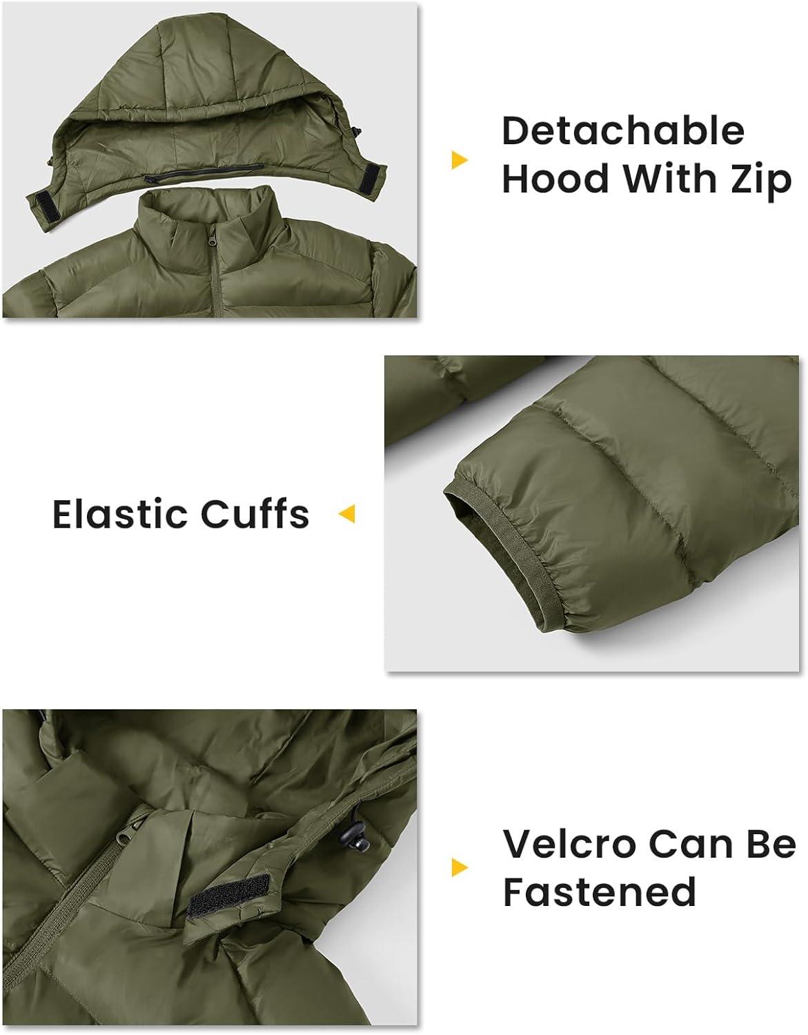 imageTBMPOY Mens Lightweight Puffer Jackets Detachable Hood WaterResistant Casual Winter Coat Hooded Insulated for Travel SkiArmy Green