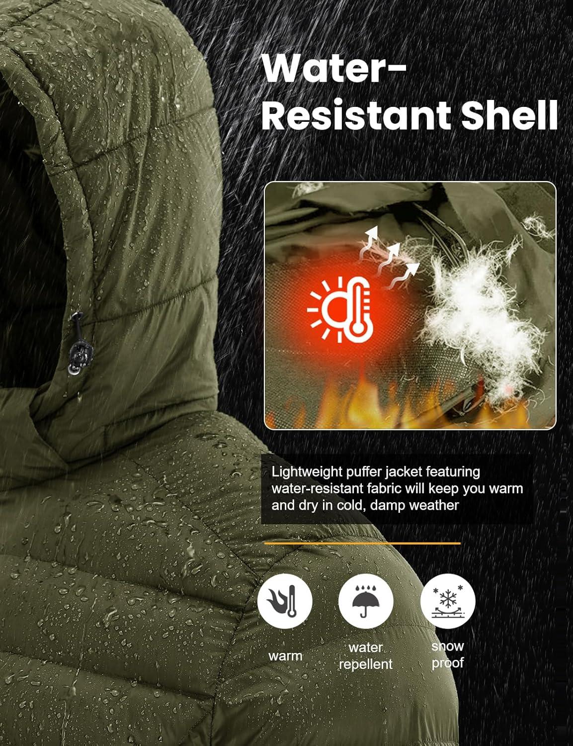 imageTBMPOY Mens Lightweight Puffer Jackets Detachable Hood WaterResistant Casual Winter Coat Hooded Insulated for Travel SkiArmy Green