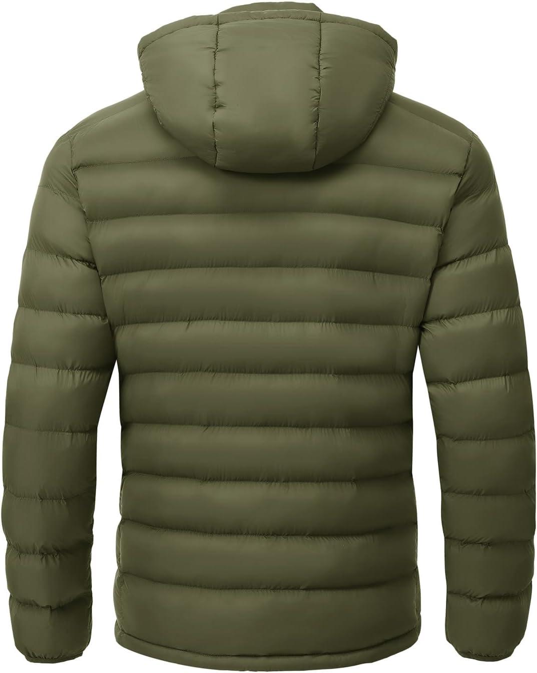 imageTBMPOY Mens Lightweight Puffer Jackets Detachable Hood WaterResistant Casual Winter Coat Hooded Insulated for Travel SkiArmy Green