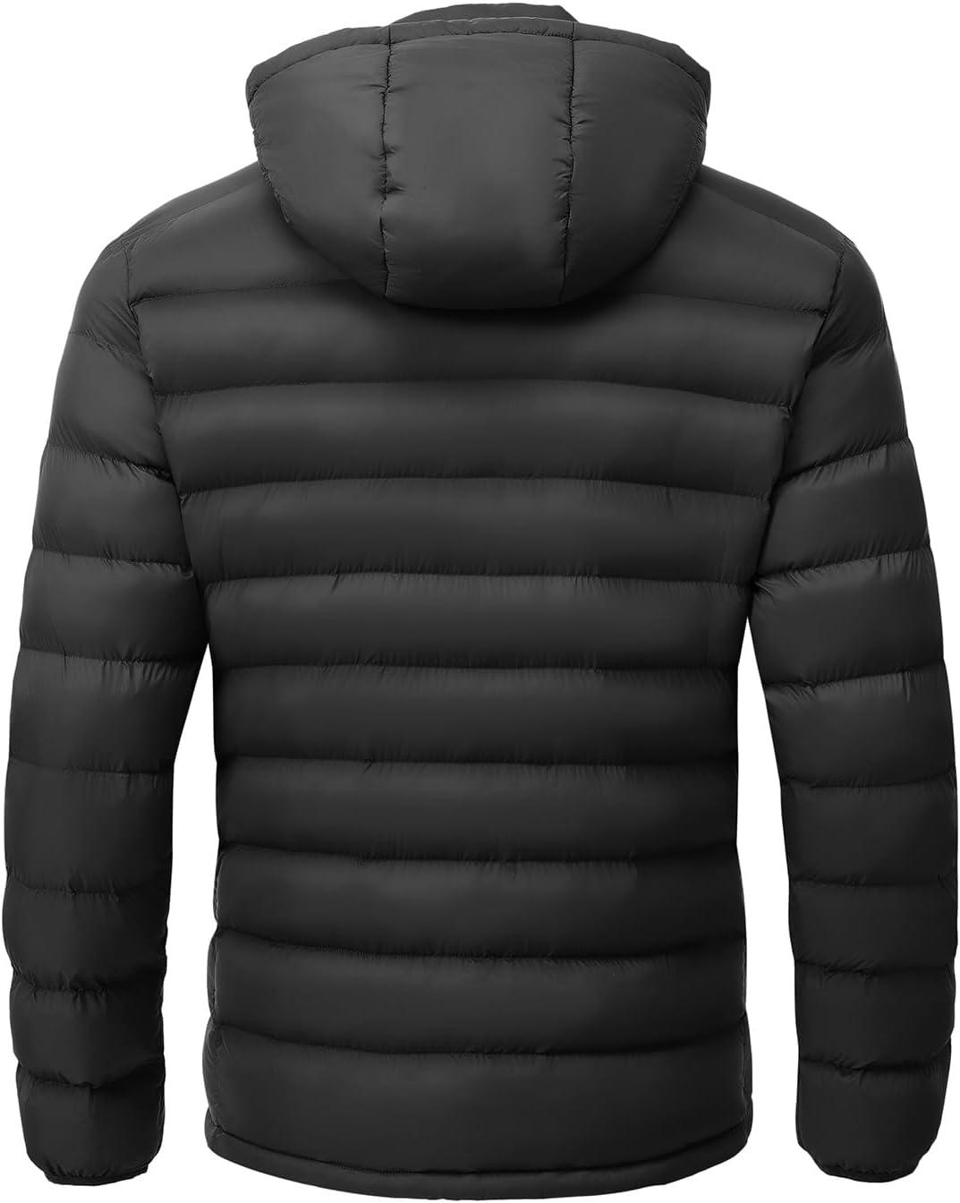 imageTBMPOY Mens Lightweight Puffer Jackets Detachable Hood WaterResistant Casual Winter Coat Hooded Insulated for Travel SkiBlack