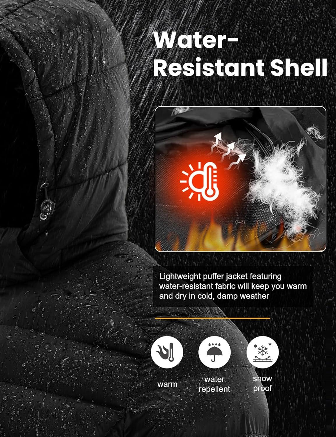 imageTBMPOY Mens Lightweight Puffer Jackets Detachable Hood WaterResistant Casual Winter Coat Hooded Insulated for Travel SkiBlack