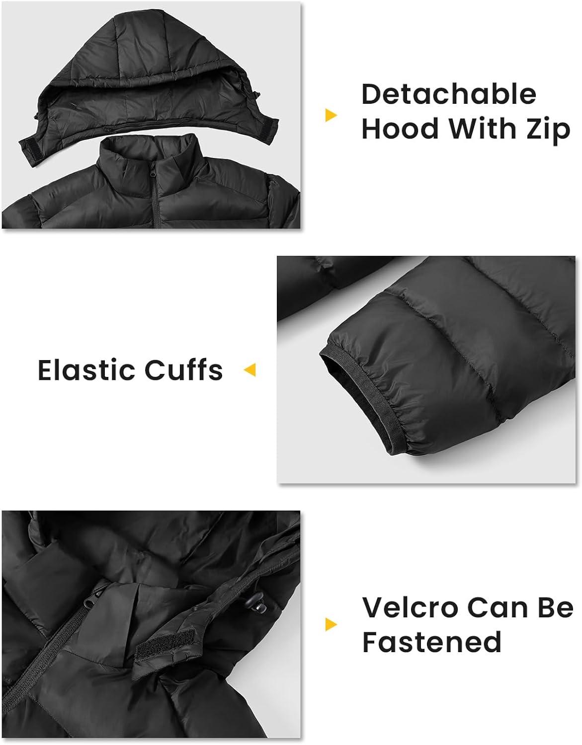 imageTBMPOY Mens Lightweight Puffer Jackets Detachable Hood WaterResistant Casual Winter Coat Hooded Insulated for Travel SkiBlack