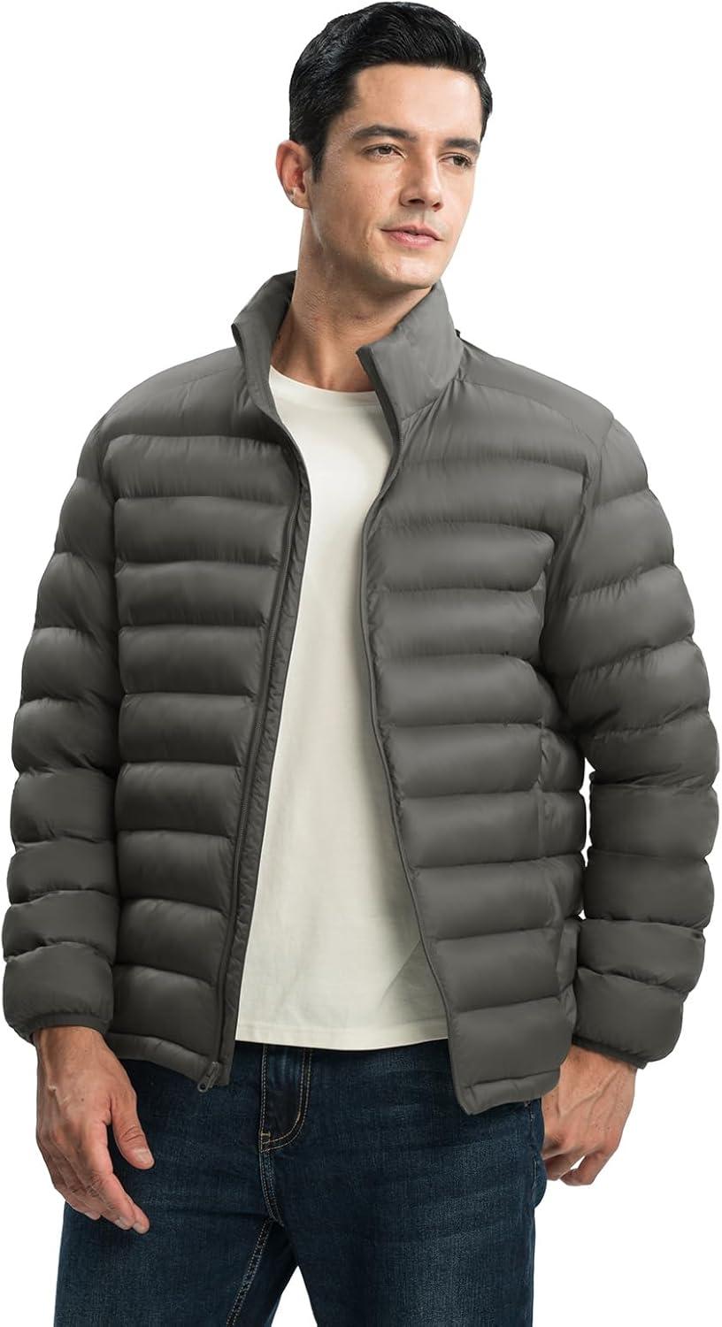 imageTBMPOY Mens Lightweight Puffer Jackets Detachable Hood WaterResistant Casual Winter Coat Hooded Insulated for Travel SkiDark Grey