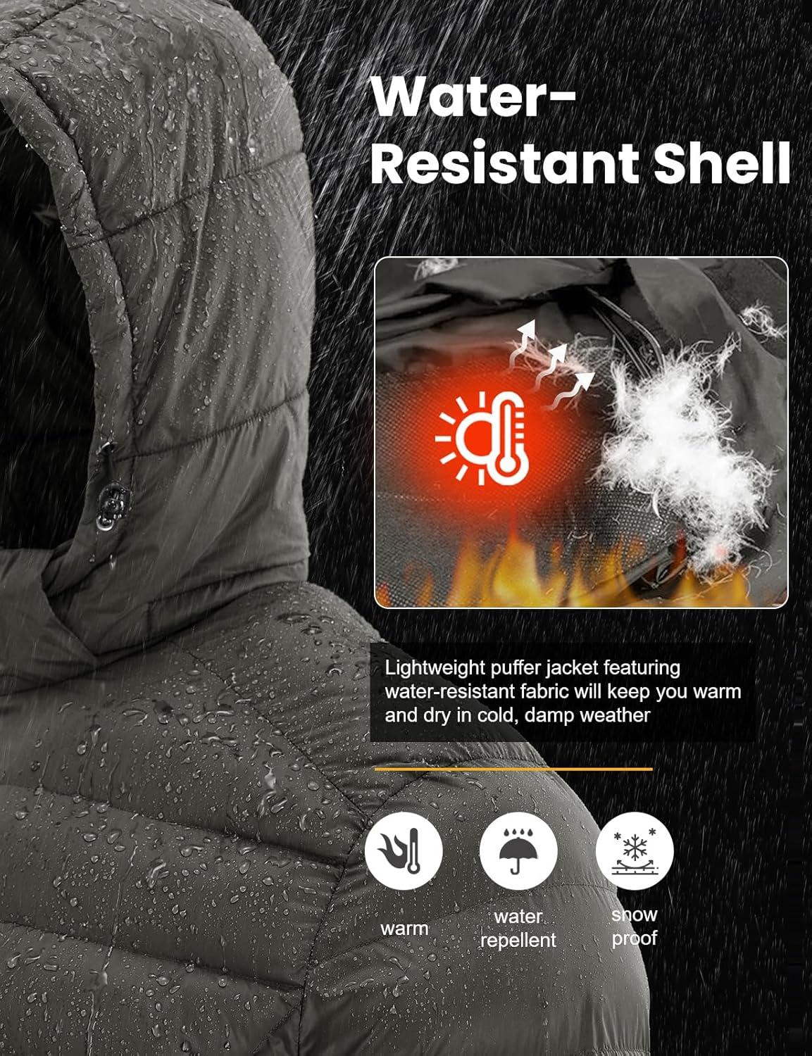 imageTBMPOY Mens Lightweight Puffer Jackets Detachable Hood WaterResistant Casual Winter Coat Hooded Insulated for Travel SkiDark Grey