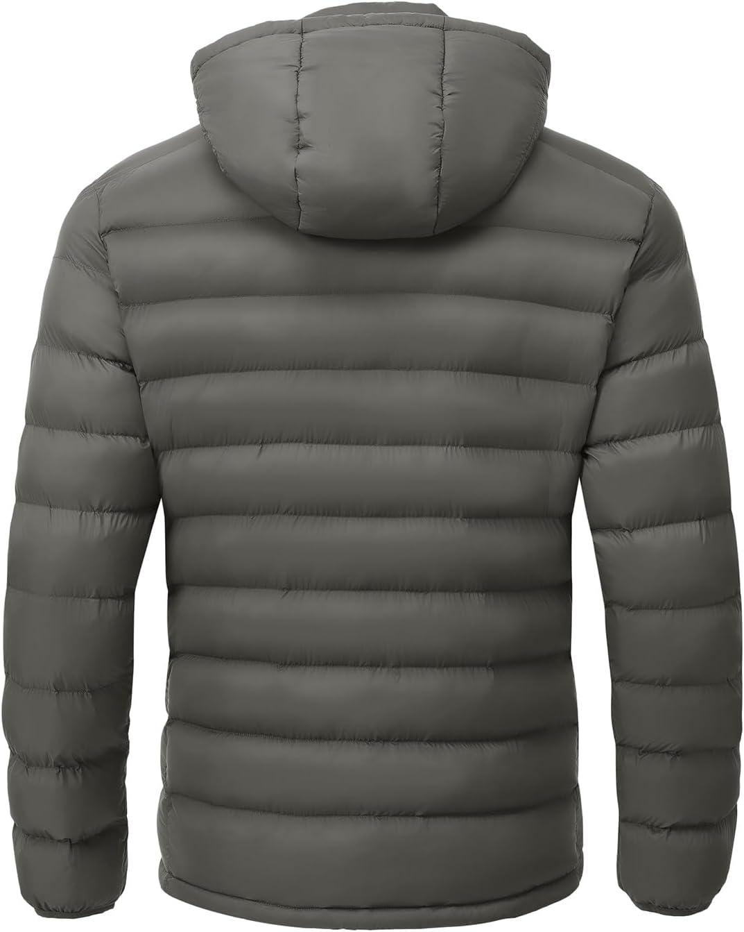 imageTBMPOY Mens Lightweight Puffer Jackets Detachable Hood WaterResistant Casual Winter Coat Hooded Insulated for Travel SkiDark Grey