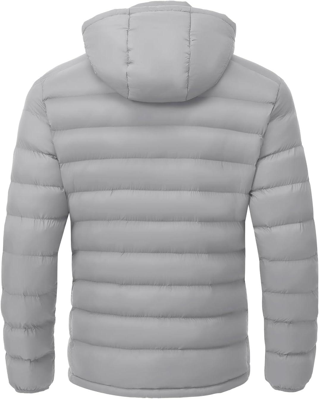 imageTBMPOY Mens Lightweight Puffer Jackets Detachable Hood WaterResistant Casual Winter Coat Hooded Insulated for Travel SkiLight Grey