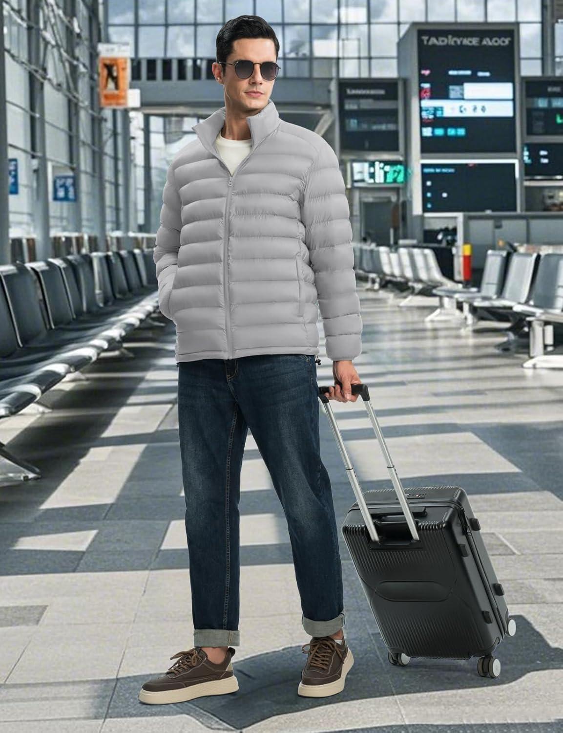 imageTBMPOY Mens Lightweight Puffer Jackets Detachable Hood WaterResistant Casual Winter Coat Hooded Insulated for Travel SkiLight Grey