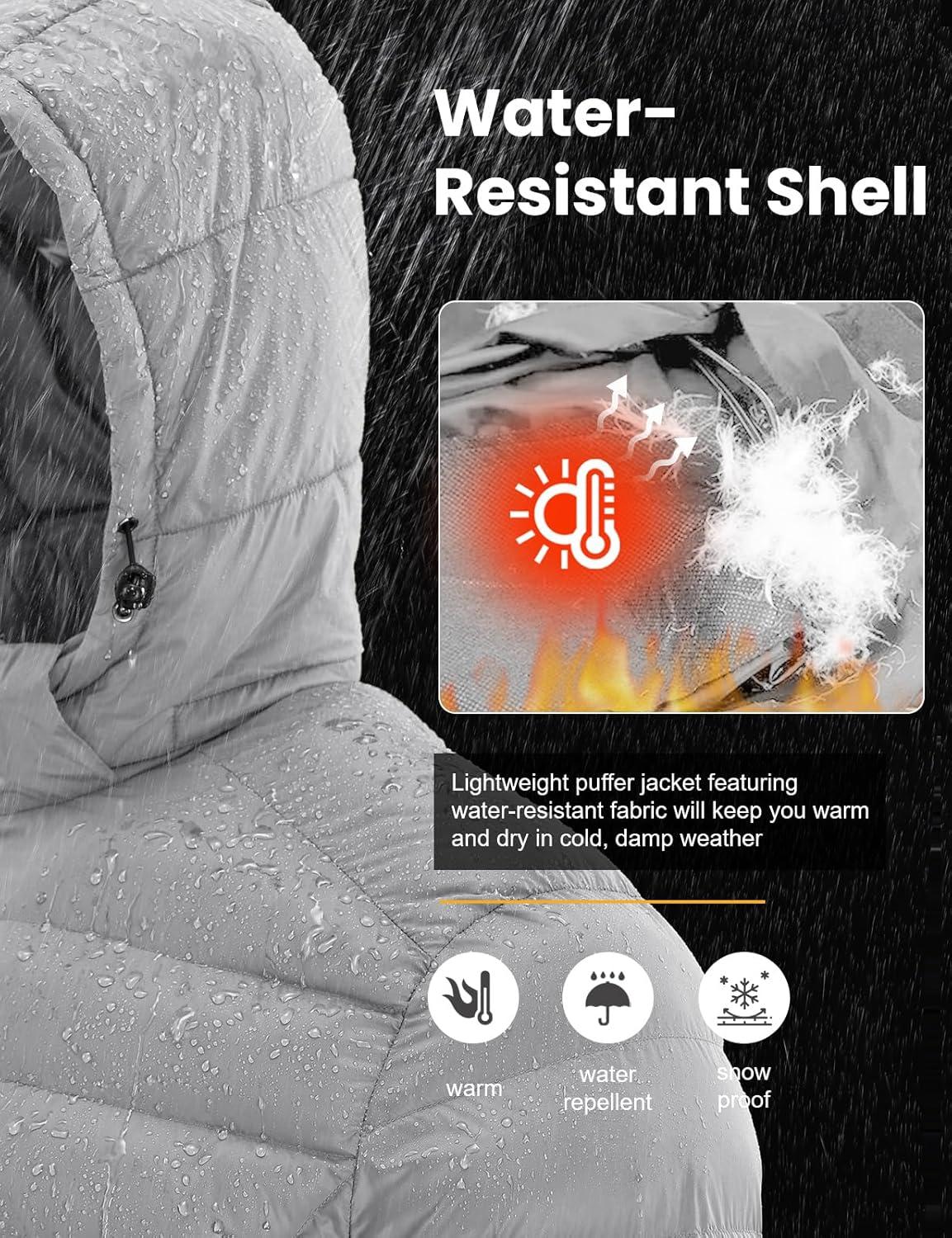 imageTBMPOY Mens Lightweight Puffer Jackets Detachable Hood WaterResistant Casual Winter Coat Hooded Insulated for Travel SkiLight Grey