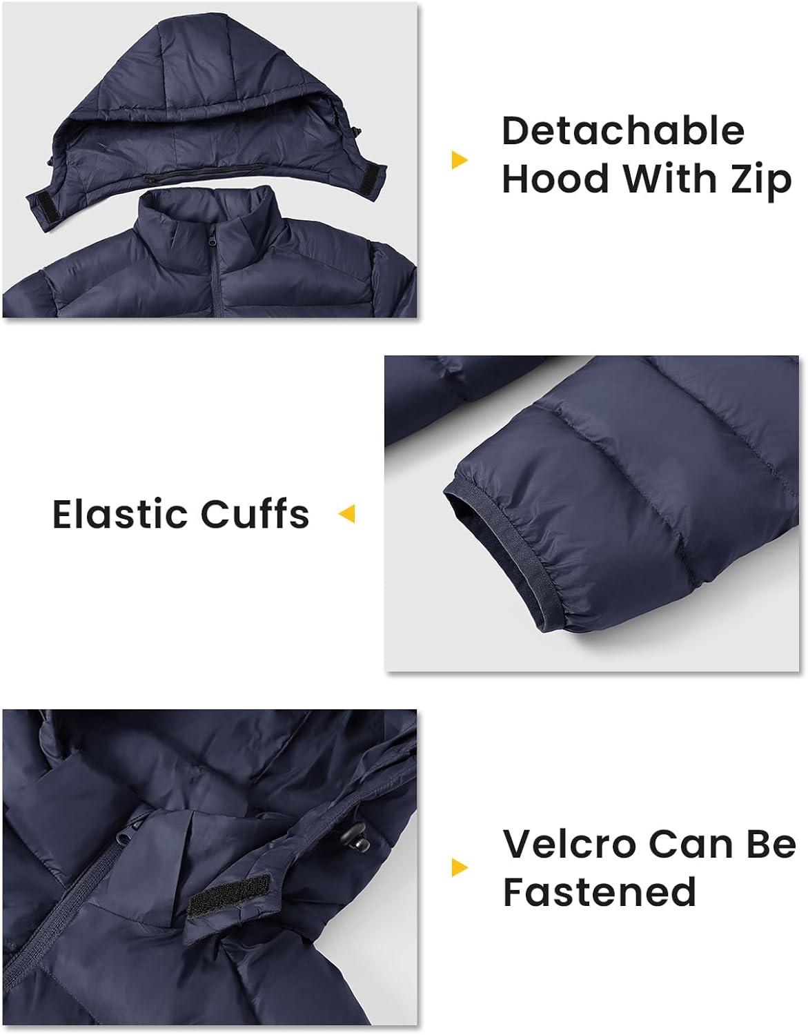 imageTBMPOY Mens Lightweight Puffer Jackets Detachable Hood WaterResistant Casual Winter Coat Hooded Insulated for Travel SkiNavy