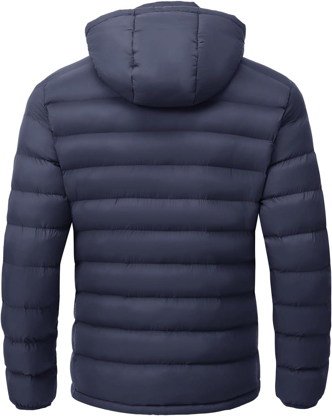 imageTBMPOY Mens Lightweight Puffer Jackets Detachable Hood WaterResistant Casual Winter Coat Hooded Insulated for Travel SkiNavy