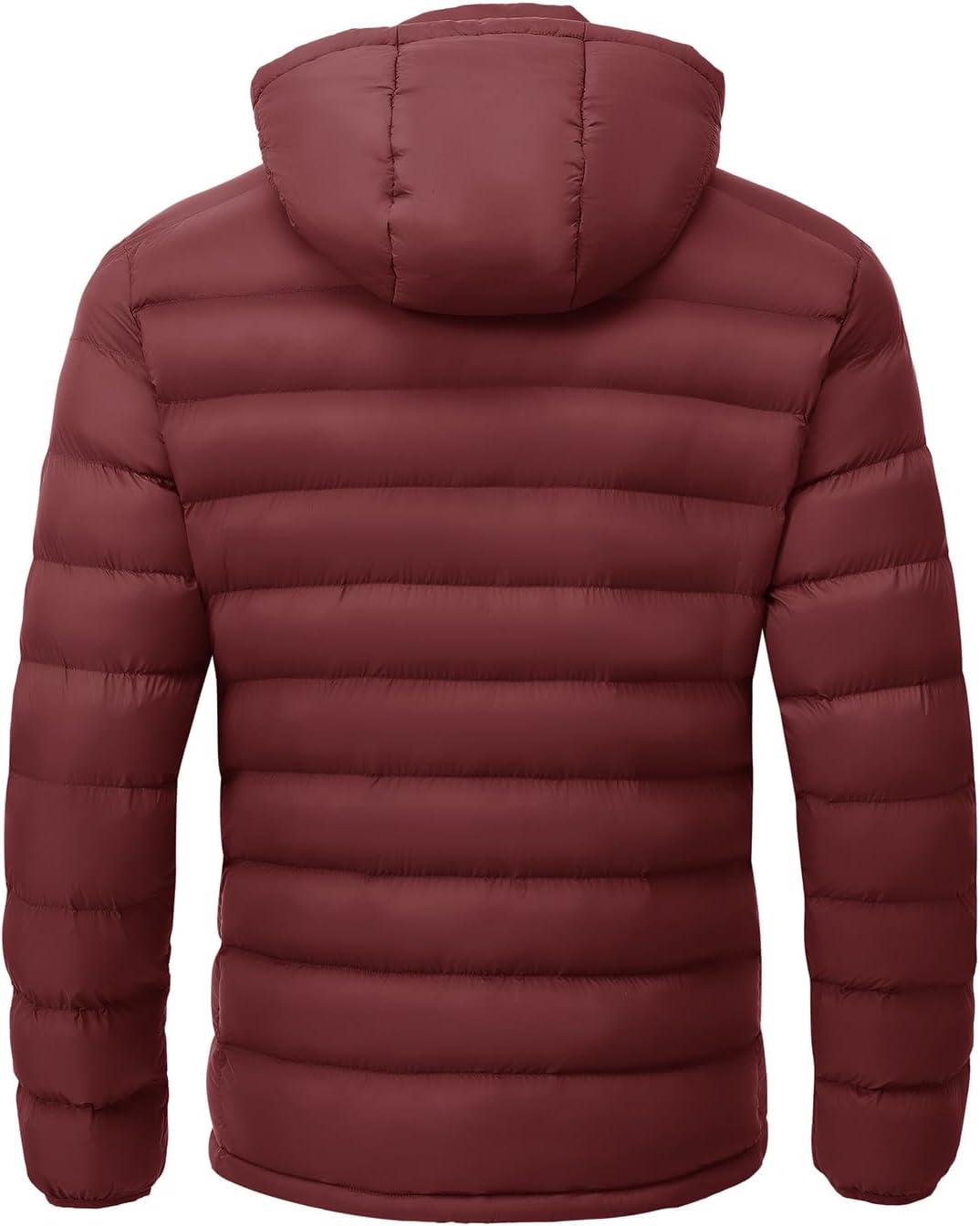 imageTBMPOY Mens Lightweight Puffer Jackets Detachable Hood WaterResistant Casual Winter Coat Hooded Insulated for Travel SkiWine Red
