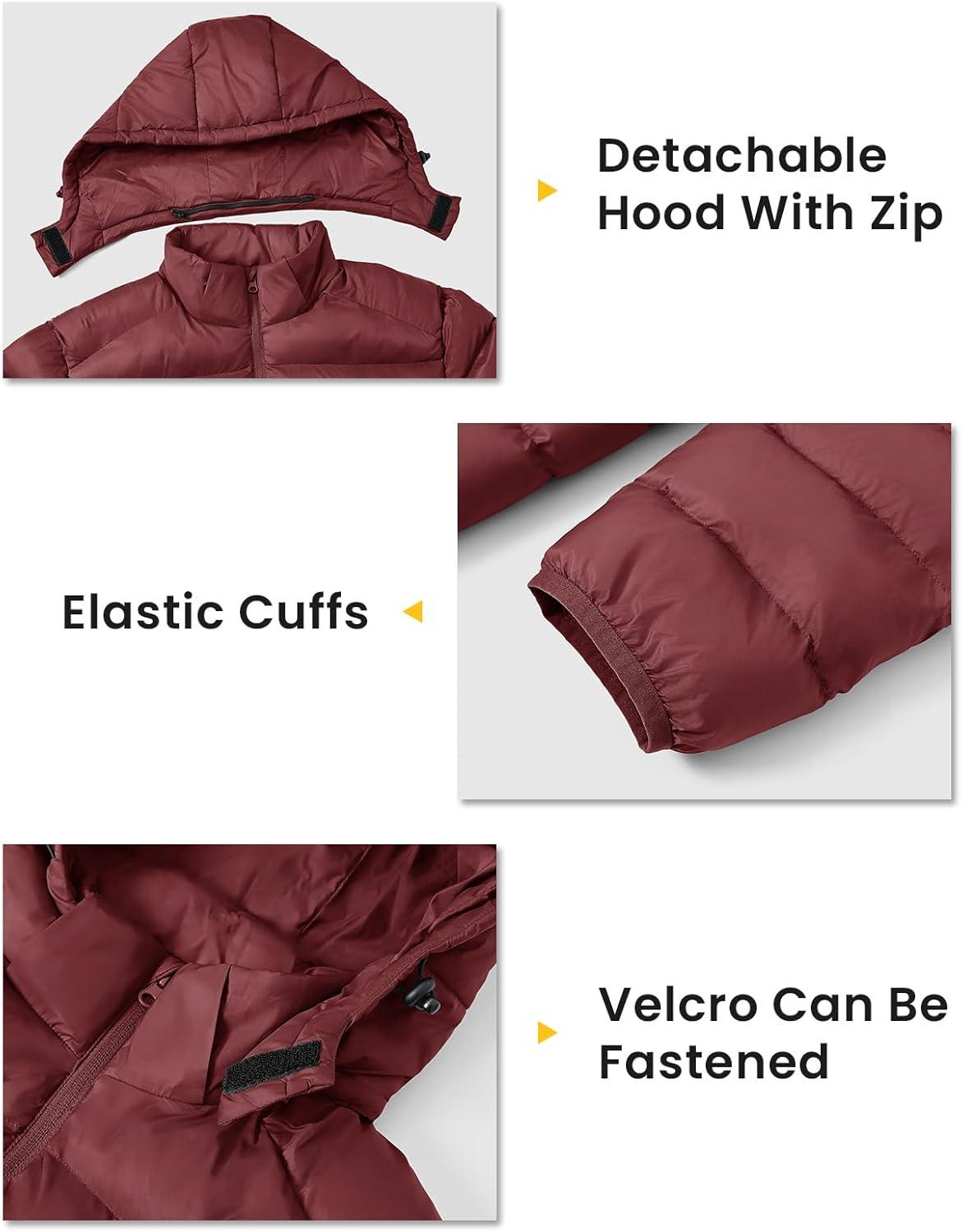 imageTBMPOY Mens Lightweight Puffer Jackets Detachable Hood WaterResistant Casual Winter Coat Hooded Insulated for Travel SkiWine Red