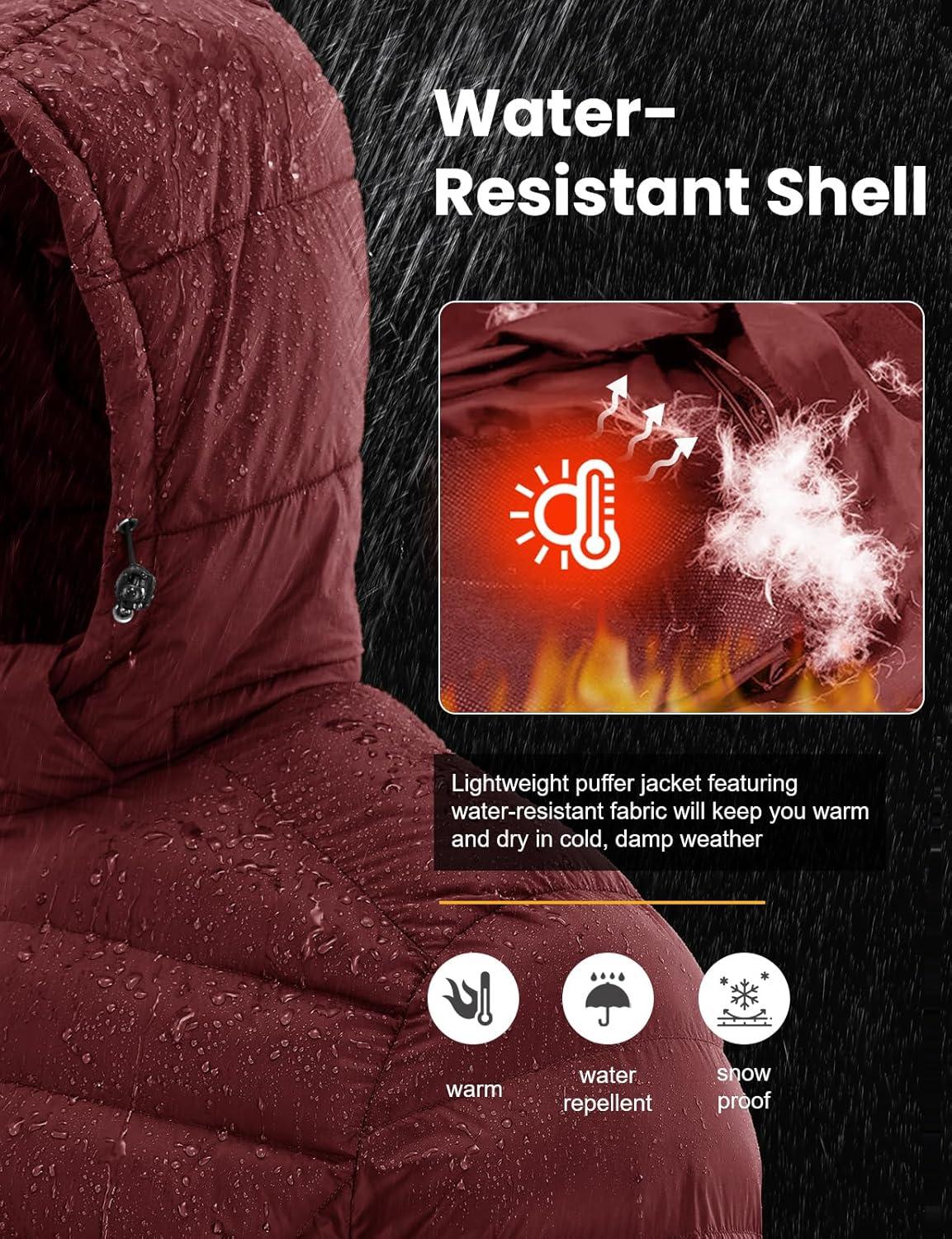 imageTBMPOY Mens Lightweight Puffer Jackets Detachable Hood WaterResistant Casual Winter Coat Hooded Insulated for Travel SkiWine Red