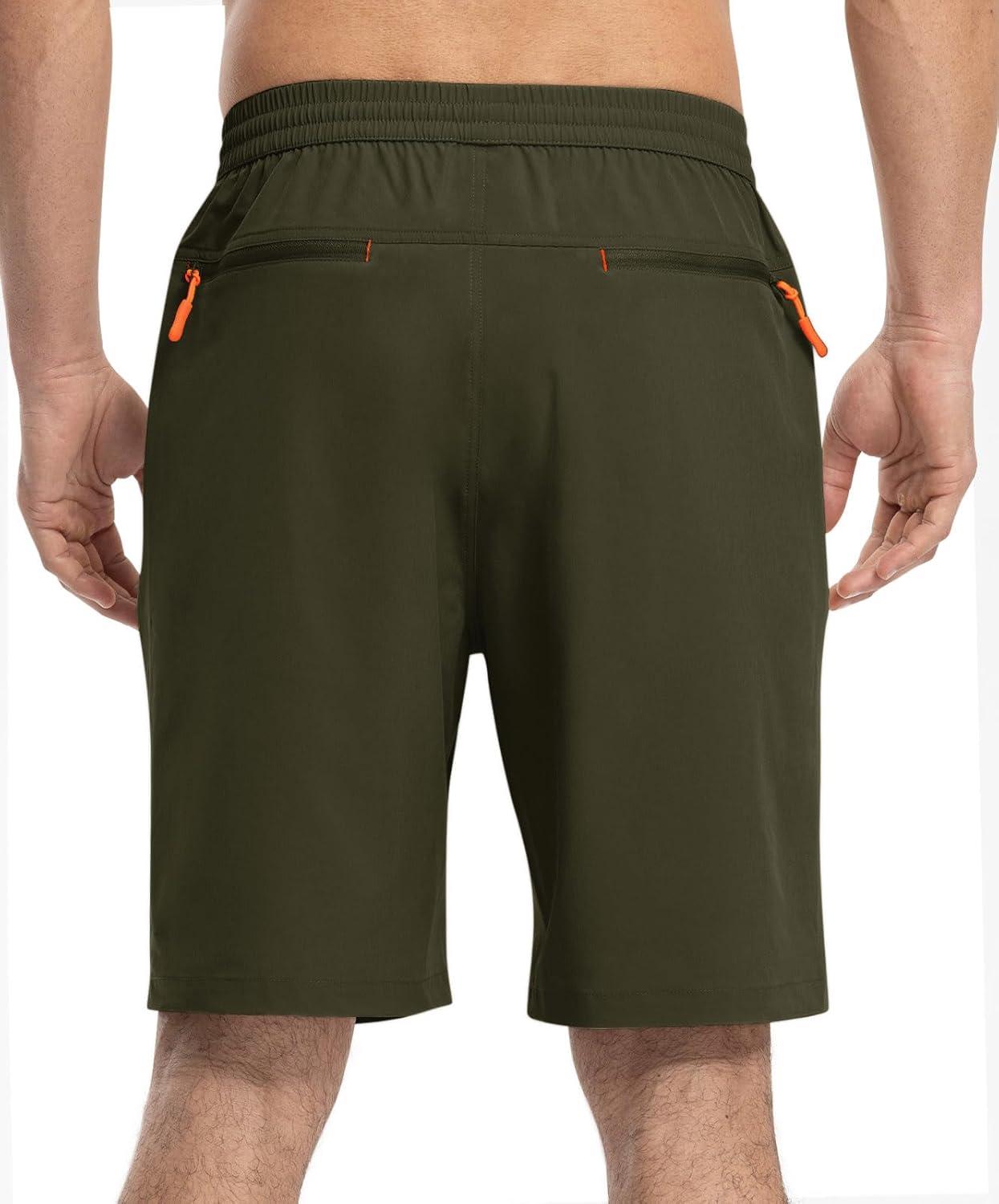 imageTBMPOY Mens Shorts 9quot Hiking Running Shorts Zipper Pockets Athletic Outdoor Sports Gym Workout Short 4 PocketsArmy Green