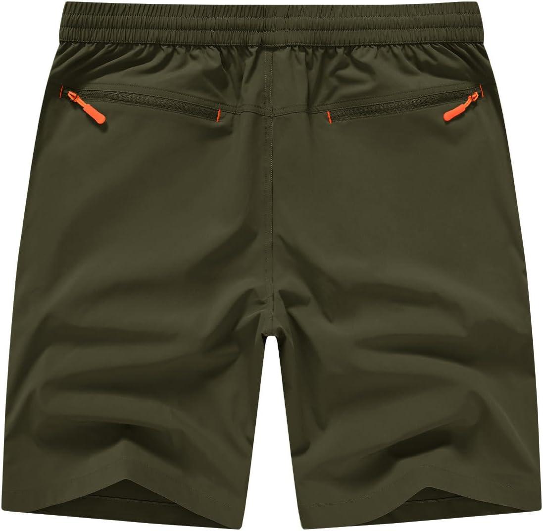 imageTBMPOY Mens Shorts 9quot Hiking Running Shorts Zipper Pockets Athletic Outdoor Sports Gym Workout Short 4 PocketsArmy Green