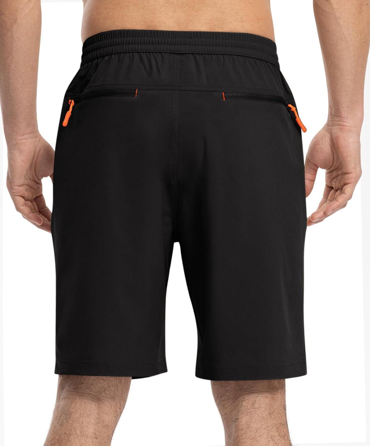imageTBMPOY Mens Shorts 9quot Hiking Running Shorts Zipper Pockets Athletic Outdoor Sports Gym Workout Short 4 PocketsBlack