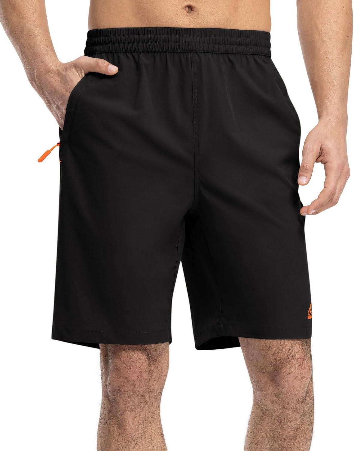 imageTBMPOY Mens Shorts 9quot Hiking Running Shorts Zipper Pockets Athletic Outdoor Sports Gym Workout Short 4 PocketsBlack