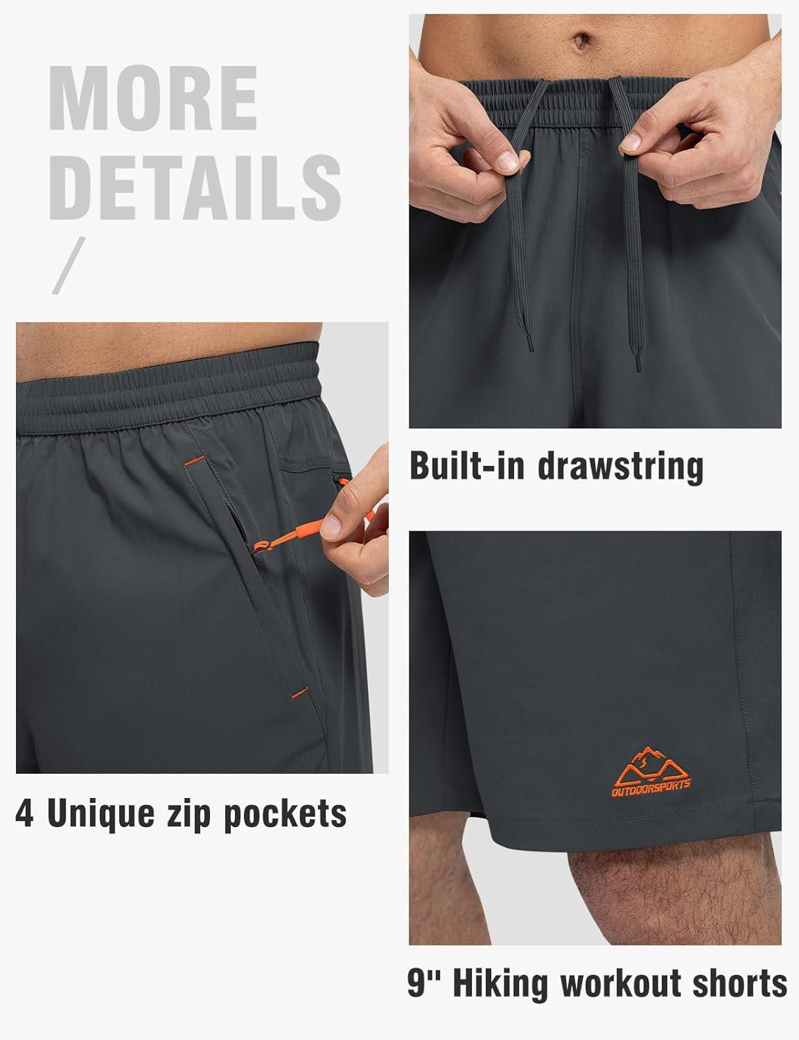 imageTBMPOY Mens Shorts 9quot Hiking Running Shorts Zipper Pockets Athletic Outdoor Sports Gym Workout Short 4 PocketsCool Grey