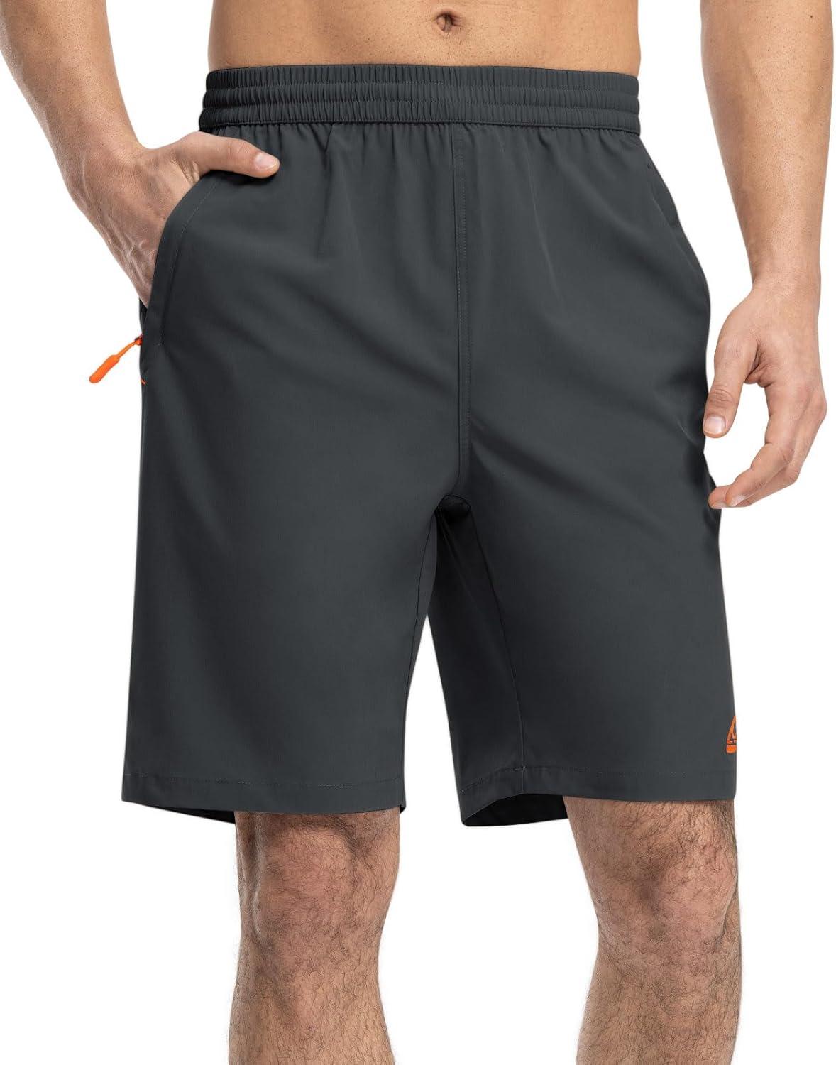 imageTBMPOY Mens Shorts 9quot Hiking Running Shorts Zipper Pockets Athletic Outdoor Sports Gym Workout Short 4 PocketsCool Grey