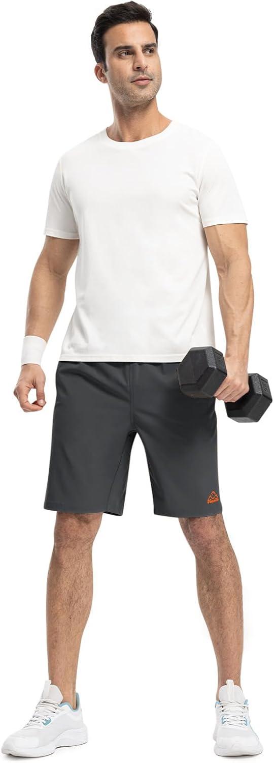 imageTBMPOY Mens Shorts 9quot Hiking Running Shorts Zipper Pockets Athletic Outdoor Sports Gym Workout Short 4 PocketsCool Grey