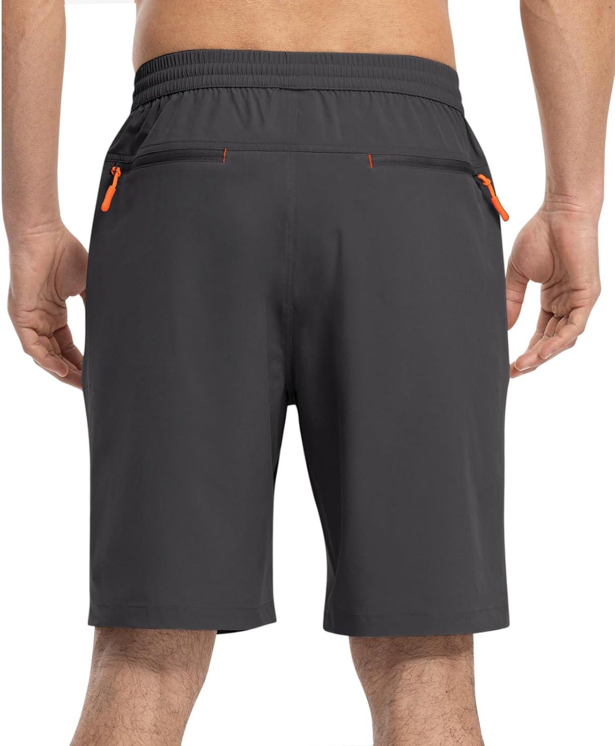 imageTBMPOY Mens Shorts 9quot Hiking Running Shorts Zipper Pockets Athletic Outdoor Sports Gym Workout Short 4 PocketsDark Grey
