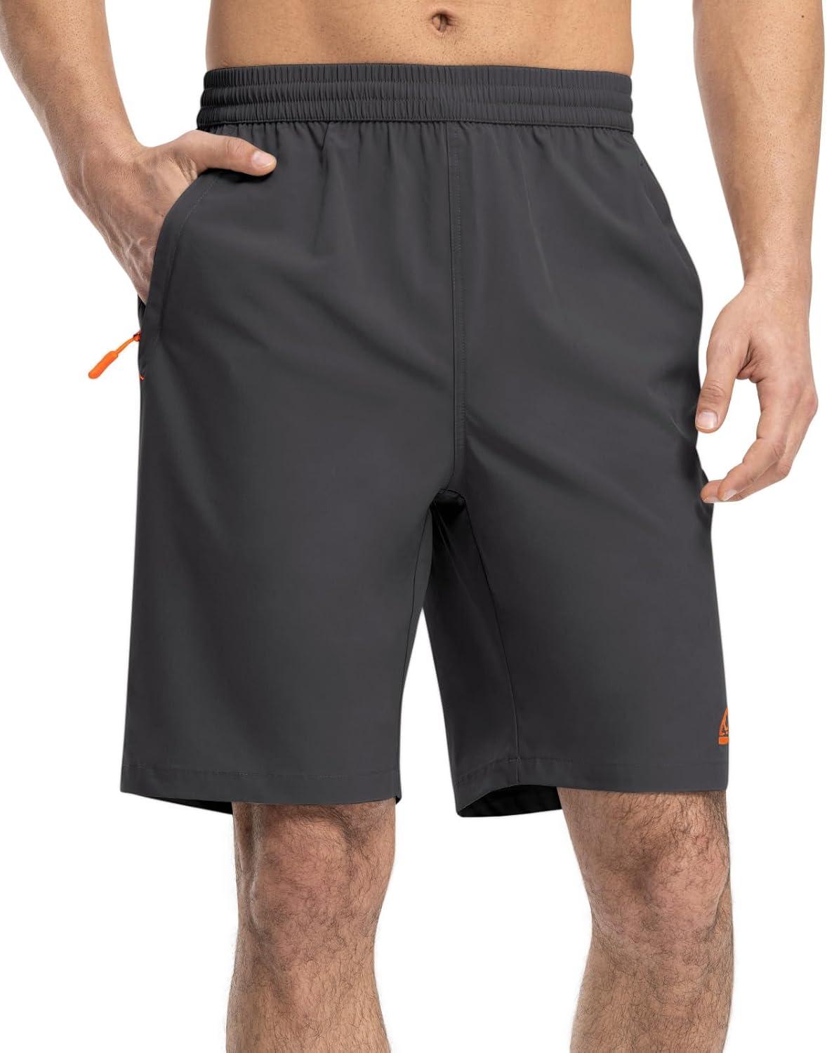 imageTBMPOY Mens Shorts 9quot Hiking Running Shorts Zipper Pockets Athletic Outdoor Sports Gym Workout Short 4 PocketsDark Grey