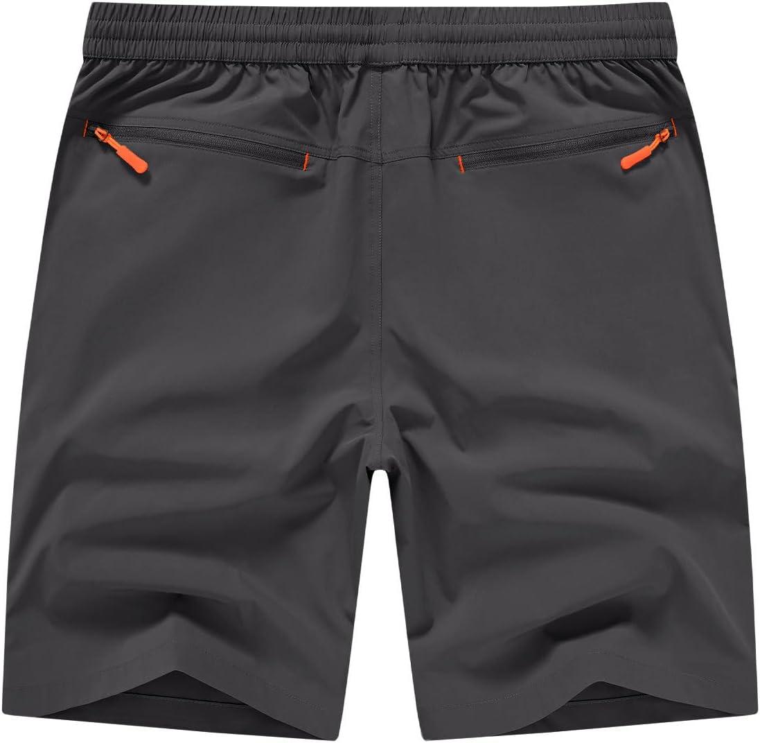 imageTBMPOY Mens Shorts 9quot Hiking Running Shorts Zipper Pockets Athletic Outdoor Sports Gym Workout Short 4 PocketsDark Grey