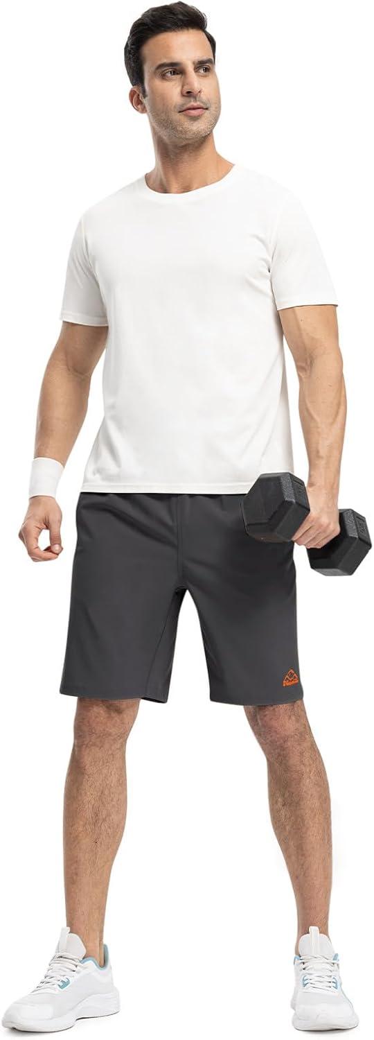 imageTBMPOY Mens Shorts 9quot Hiking Running Shorts Zipper Pockets Athletic Outdoor Sports Gym Workout Short 4 PocketsDark Grey
