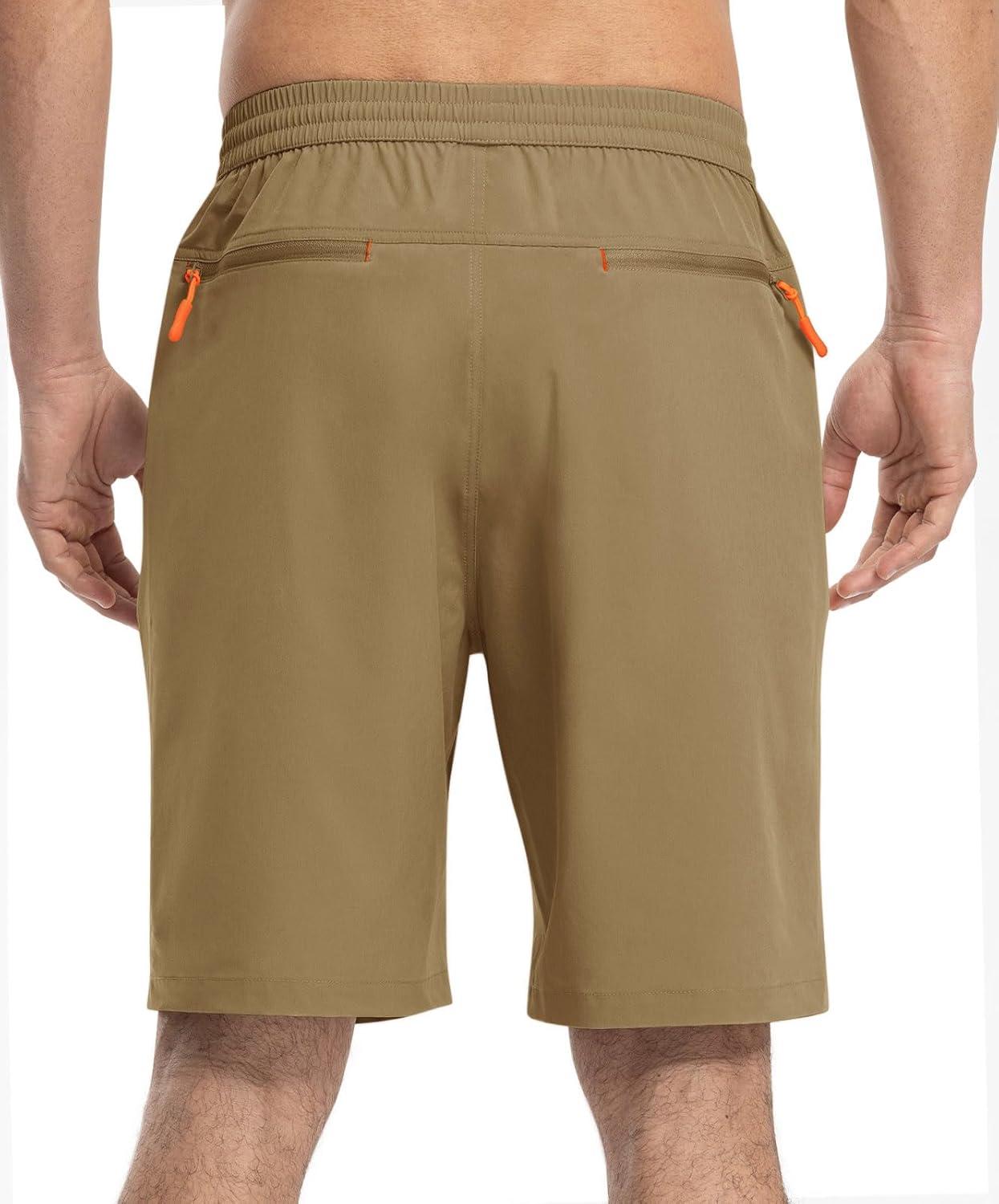 imageTBMPOY Mens Shorts 9quot Hiking Running Shorts Zipper Pockets Athletic Outdoor Sports Gym Workout Short 4 PocketsKhaki