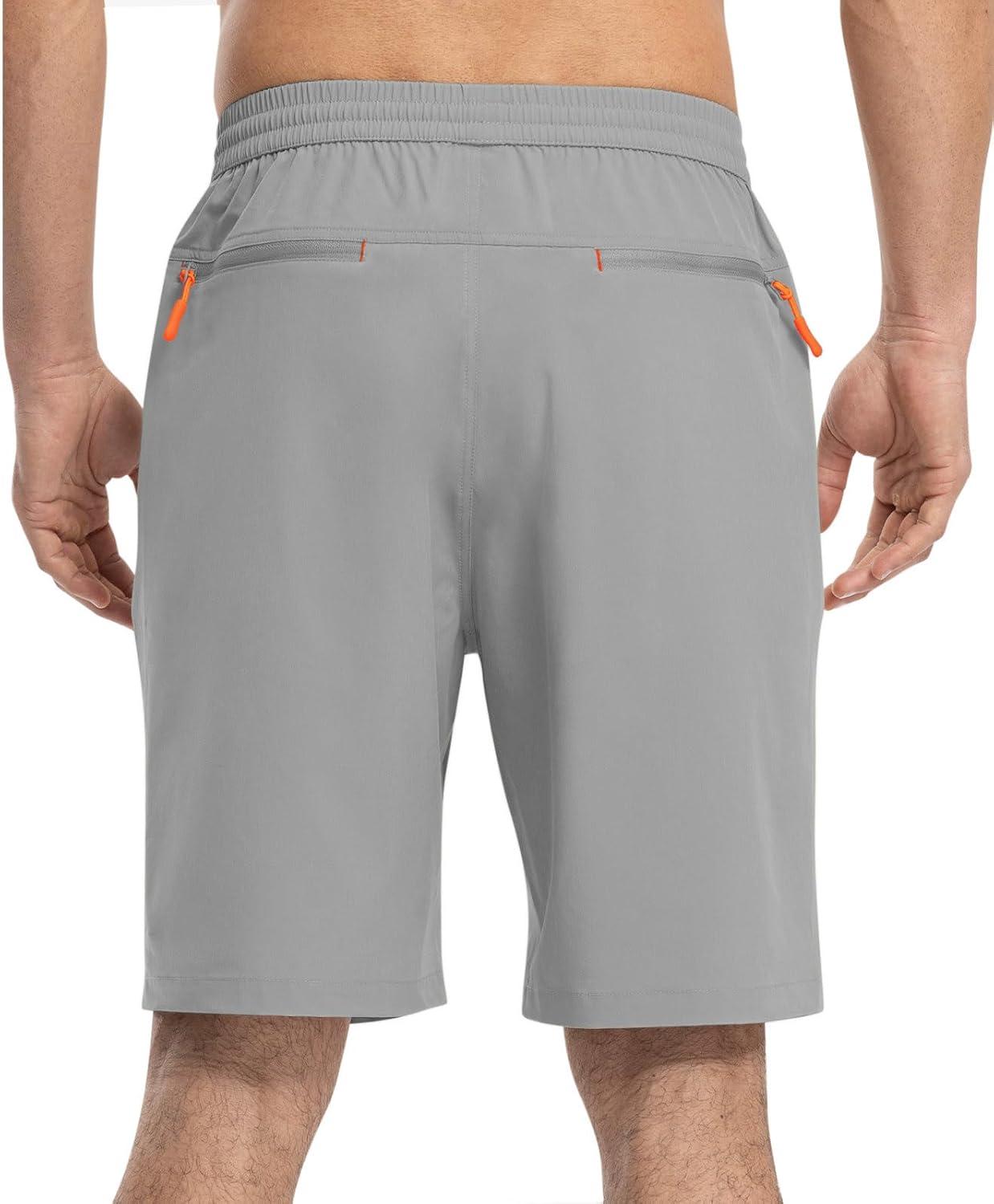 imageTBMPOY Mens Shorts 9quot Hiking Running Shorts Zipper Pockets Athletic Outdoor Sports Gym Workout Short 4 PocketsLight Grey