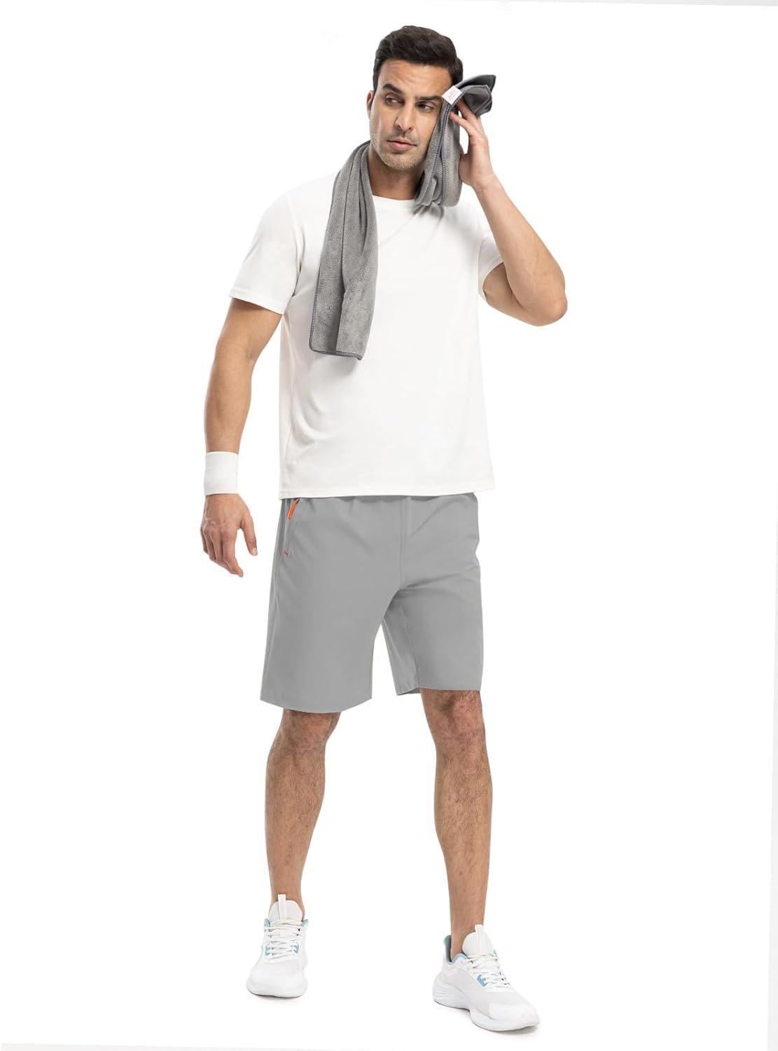 imageTBMPOY Mens Shorts 9quot Hiking Running Shorts Zipper Pockets Athletic Outdoor Sports Gym Workout Short 4 PocketsLight Grey