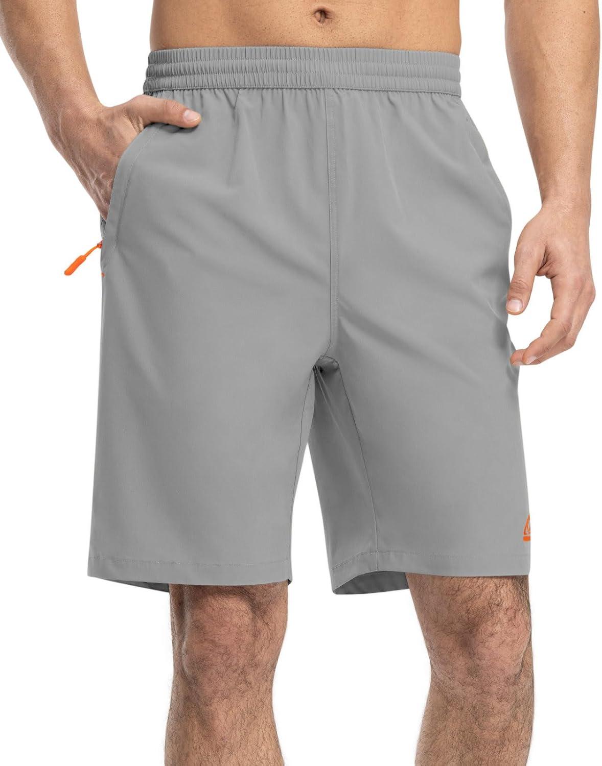 imageTBMPOY Mens Shorts 9quot Hiking Running Shorts Zipper Pockets Athletic Outdoor Sports Gym Workout Short 4 PocketsLight Grey