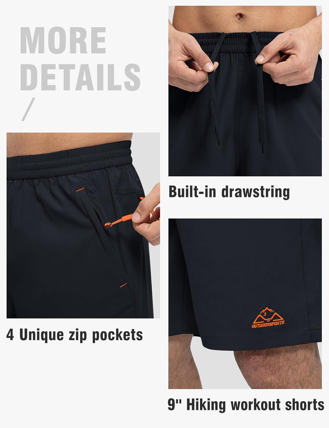 imageTBMPOY Mens Shorts 9quot Hiking Running Shorts Zipper Pockets Athletic Outdoor Sports Gym Workout Short 4 PocketsNavy
