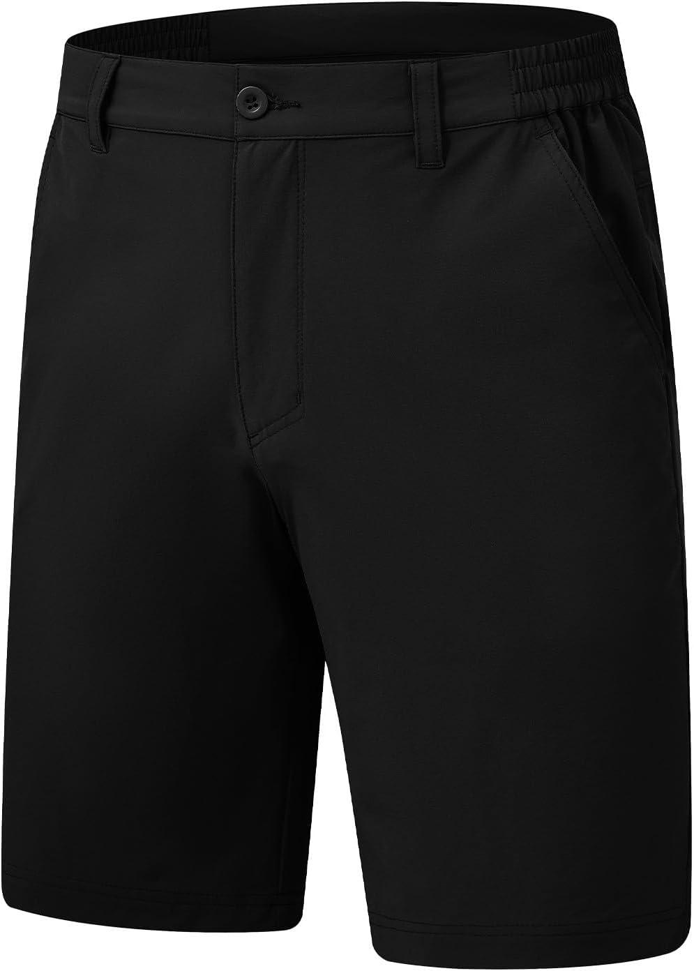 imageTBMPOY Mens Shorts Golf 9quot Casual Elastic Waist Quick Dry Flat Front Travel Shorts with 5 PocketsBlack
