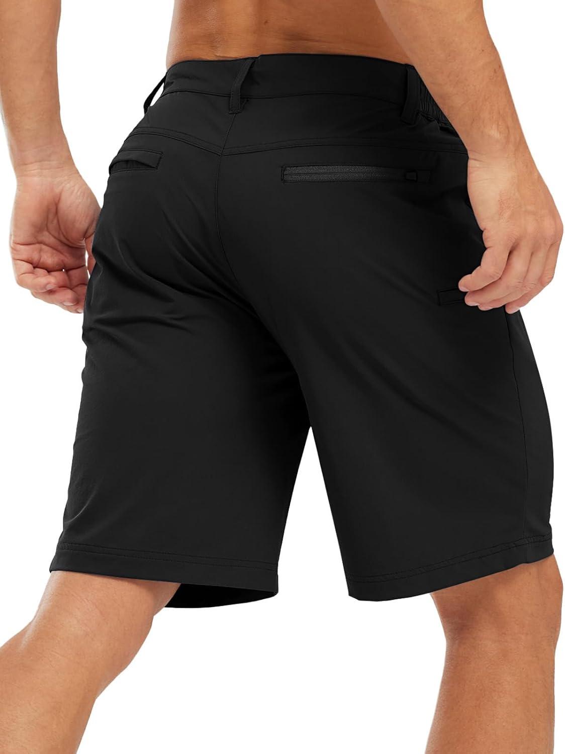 imageTBMPOY Mens Shorts Golf 9quot Casual Elastic Waist Quick Dry Flat Front Travel Shorts with 5 PocketsBlack