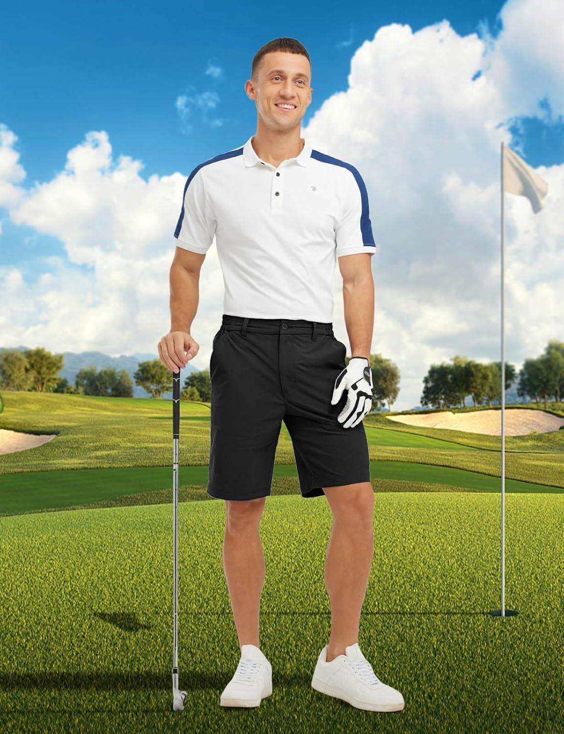 imageTBMPOY Mens Shorts Golf 9quot Casual Elastic Waist Quick Dry Flat Front Travel Shorts with 5 PocketsBlack
