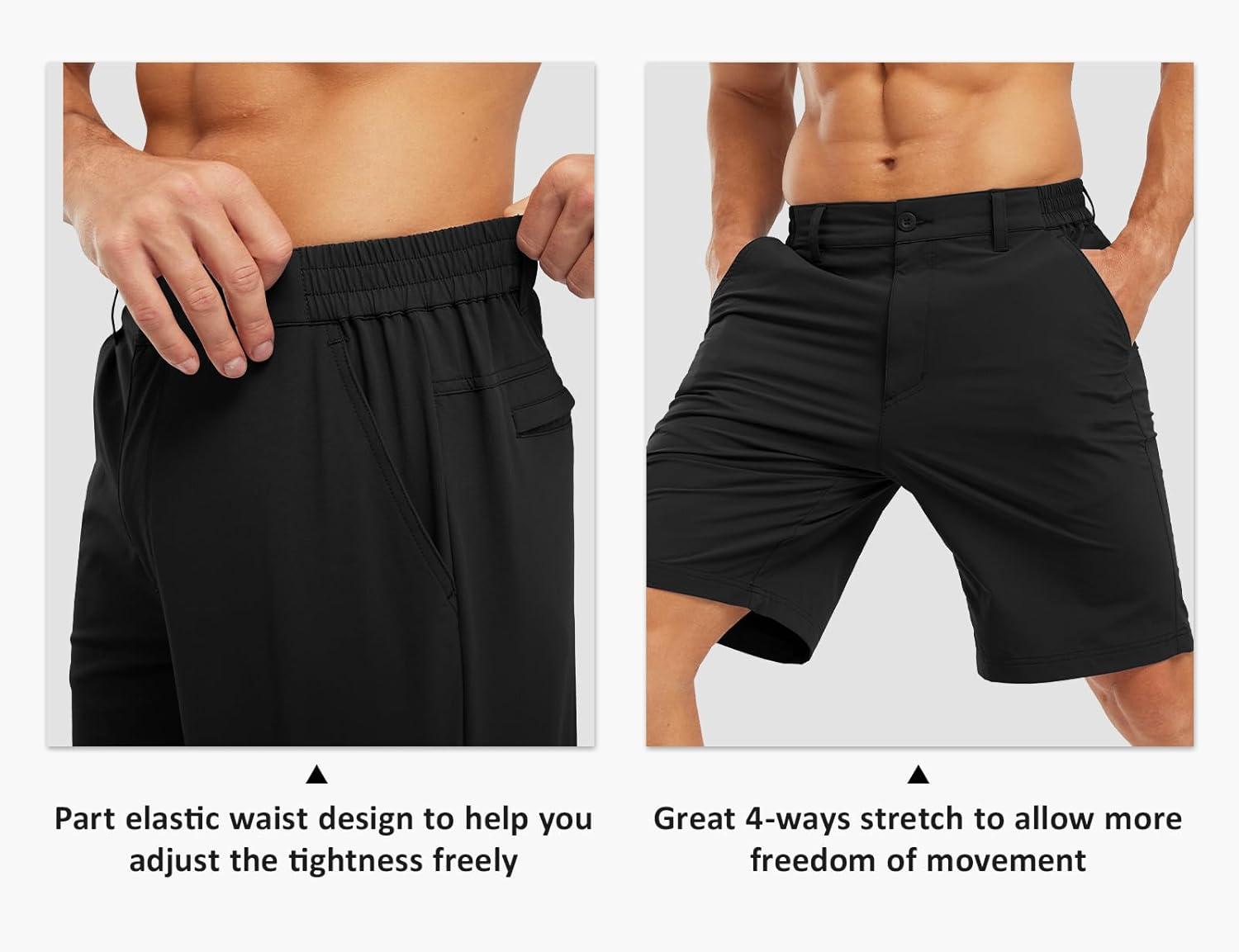 imageTBMPOY Mens Shorts Golf 9quot Casual Elastic Waist Quick Dry Flat Front Travel Shorts with 5 PocketsBlack