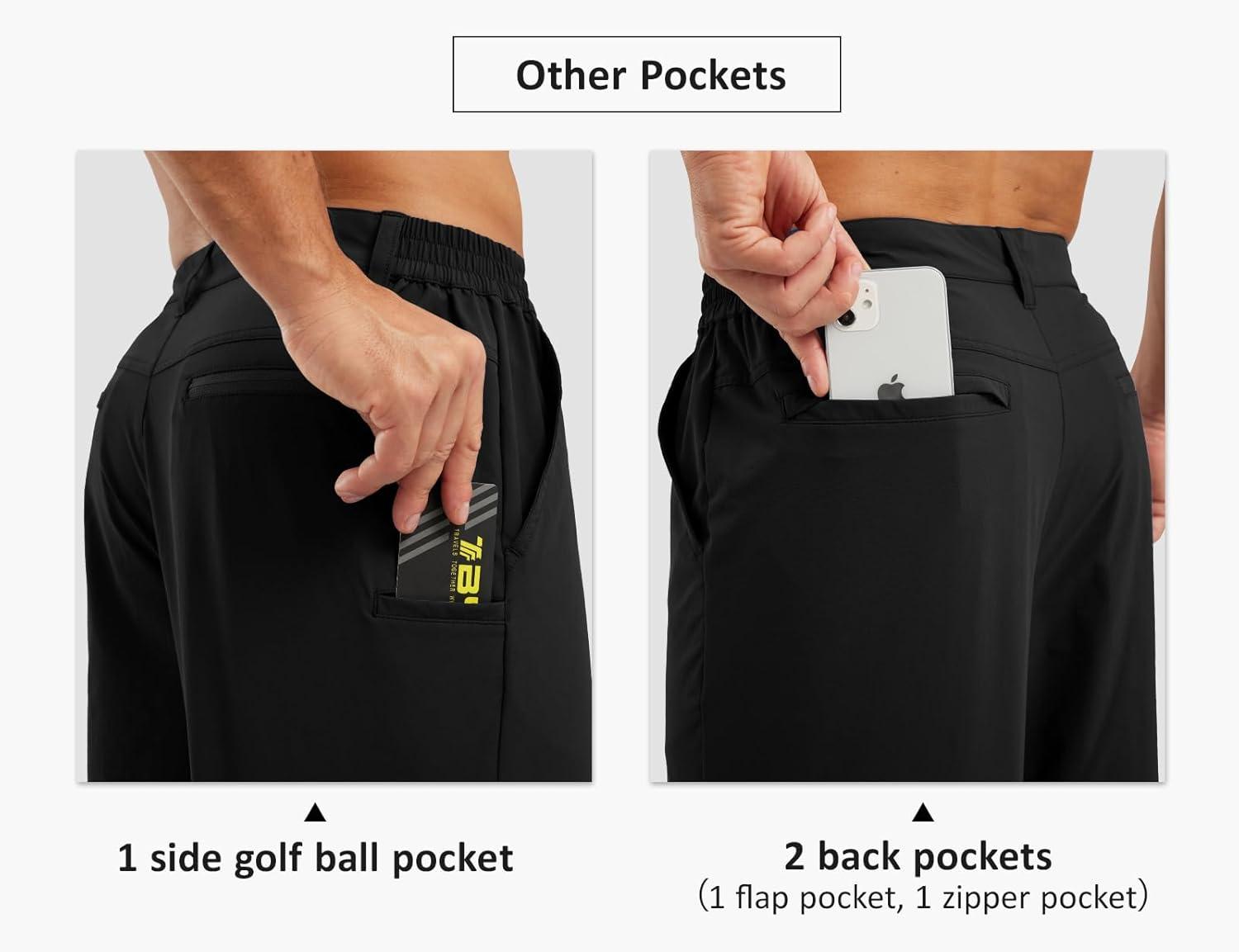 imageTBMPOY Mens Shorts Golf 9quot Casual Elastic Waist Quick Dry Flat Front Travel Shorts with 5 PocketsBlack