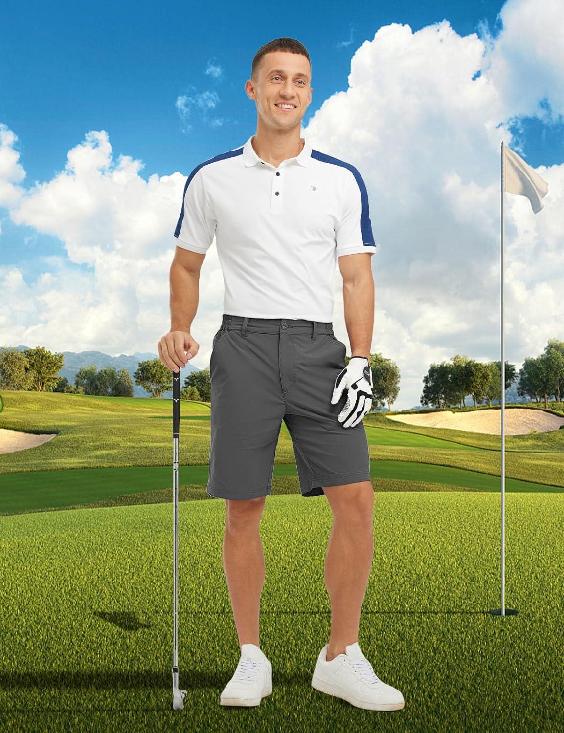 imageTBMPOY Mens Shorts Golf 9quot Casual Elastic Waist Quick Dry Flat Front Travel Shorts with 5 PocketsDark Grey