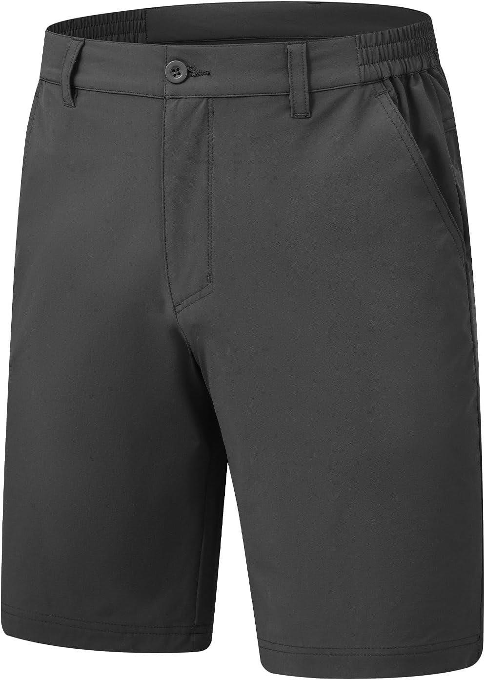 imageTBMPOY Mens Shorts Golf 9quot Casual Elastic Waist Quick Dry Flat Front Travel Shorts with 5 PocketsDark Grey