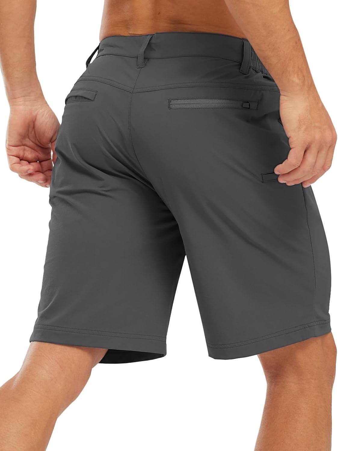 imageTBMPOY Mens Shorts Golf 9quot Casual Elastic Waist Quick Dry Flat Front Travel Shorts with 5 PocketsDark Grey