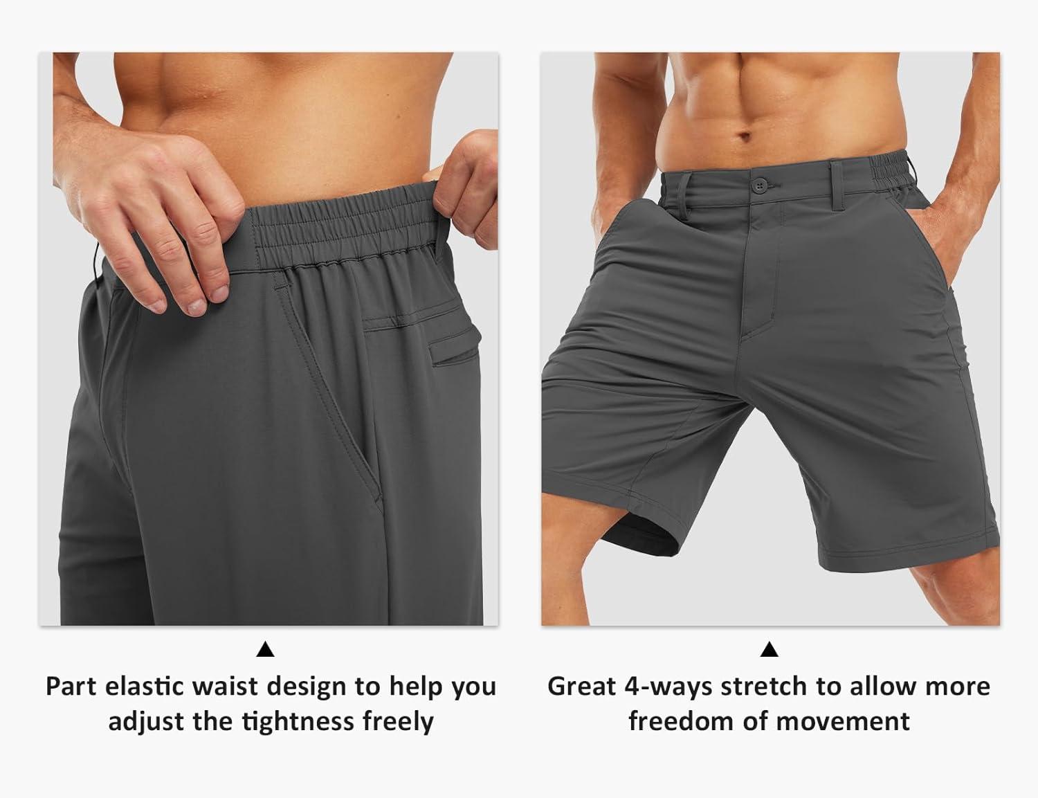 imageTBMPOY Mens Shorts Golf 9quot Casual Elastic Waist Quick Dry Flat Front Travel Shorts with 5 PocketsDark Grey