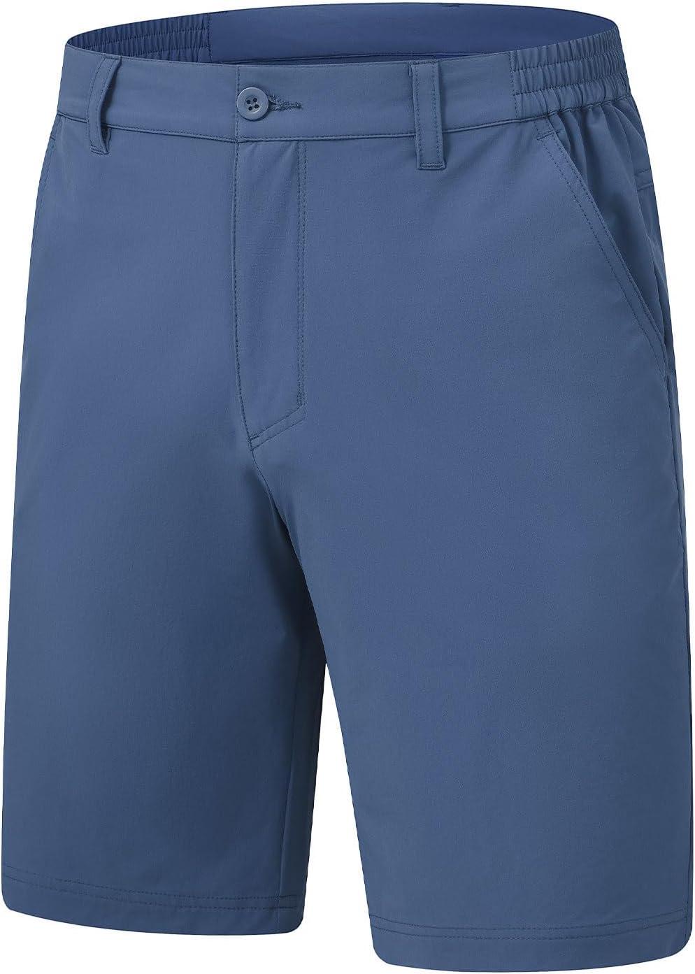 imageTBMPOY Mens Shorts Golf 9quot Casual Elastic Waist Quick Dry Flat Front Travel Shorts with 5 PocketsDenim Blue