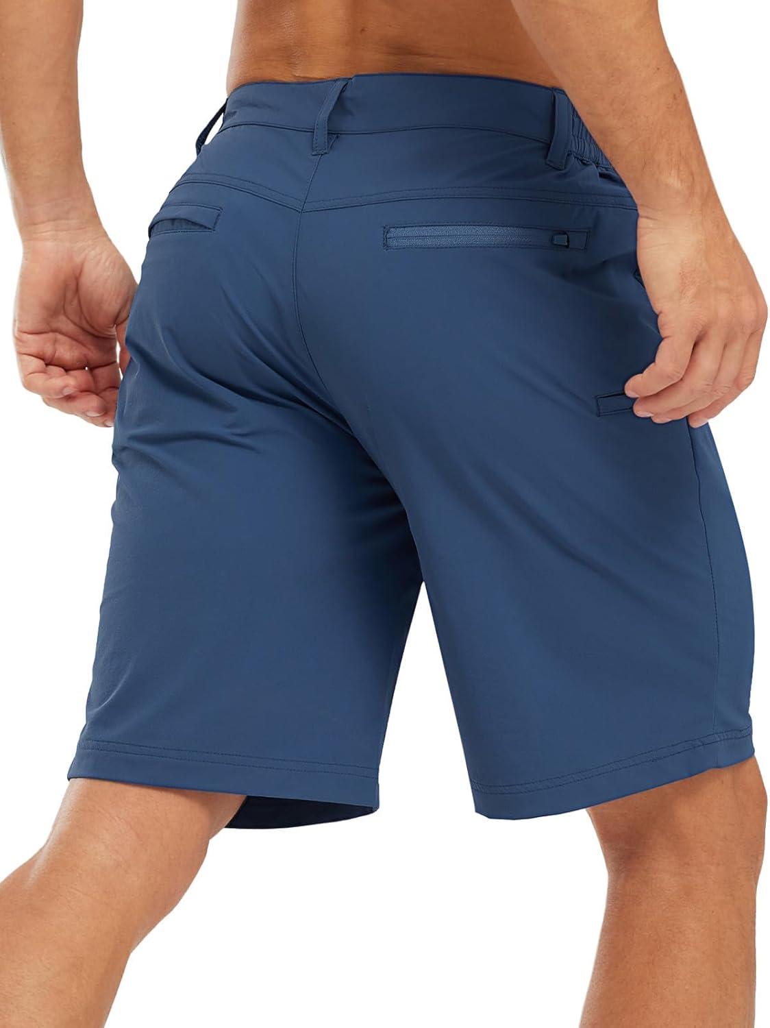 imageTBMPOY Mens Shorts Golf 9quot Casual Elastic Waist Quick Dry Flat Front Travel Shorts with 5 PocketsDenim Blue