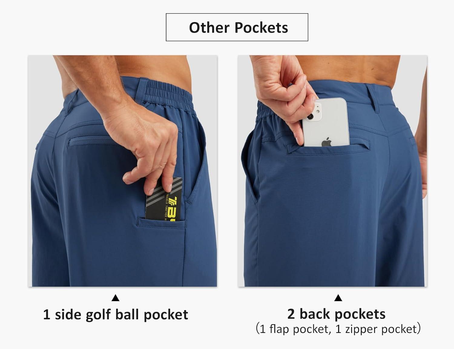 imageTBMPOY Mens Shorts Golf 9quot Casual Elastic Waist Quick Dry Flat Front Travel Shorts with 5 PocketsDenim Blue