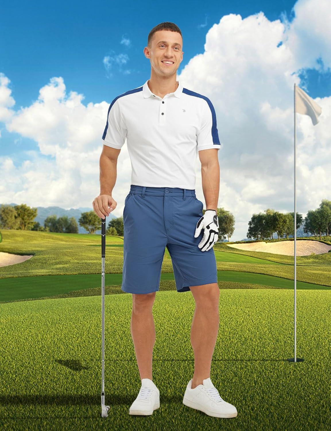 imageTBMPOY Mens Shorts Golf 9quot Casual Elastic Waist Quick Dry Flat Front Travel Shorts with 5 PocketsDenim Blue