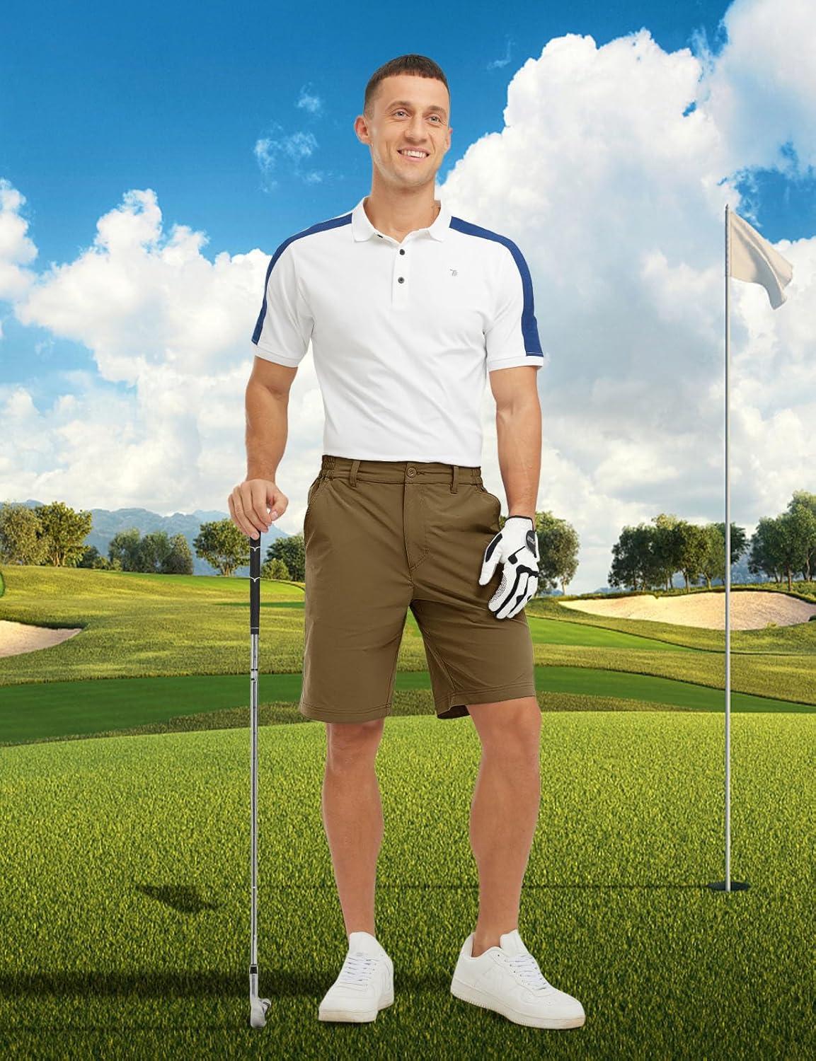 imageTBMPOY Mens Shorts Golf 9quot Casual Elastic Waist Quick Dry Flat Front Travel Shorts with 5 PocketsKhaki