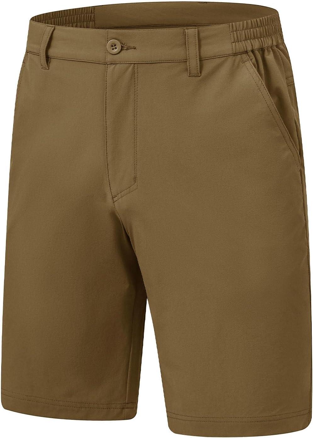 imageTBMPOY Mens Shorts Golf 9quot Casual Elastic Waist Quick Dry Flat Front Travel Shorts with 5 PocketsKhaki